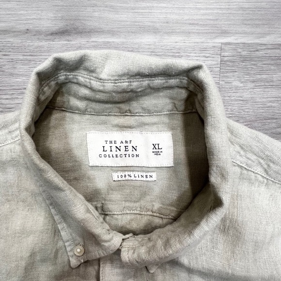ABERCROMBIE FITCH Linen Button Down Short Sleeve Shirt Mens XL Light Beige - Picture 3 of 12